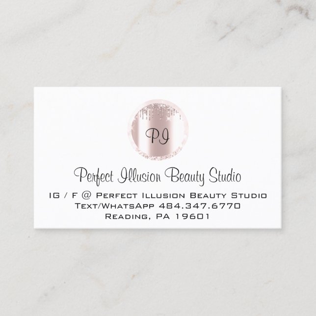 Perfect Beauty Studio Services Monogram Rose Business Card (Front)