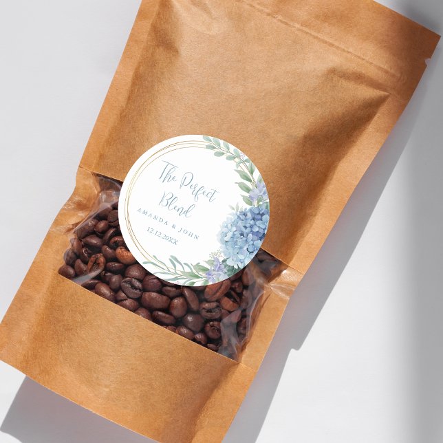 Perfect Blend Blue Flower Wedding Coffee  Classic Round Sticker (Creator Uploaded)