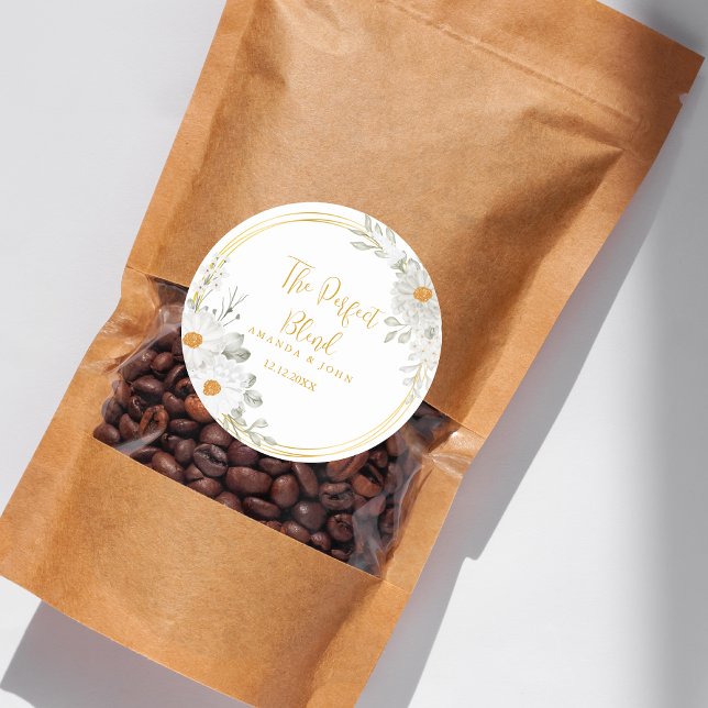 Perfect Blend White Flower Wedding Coffee  Classic Round Sticker (Creator Uploaded)