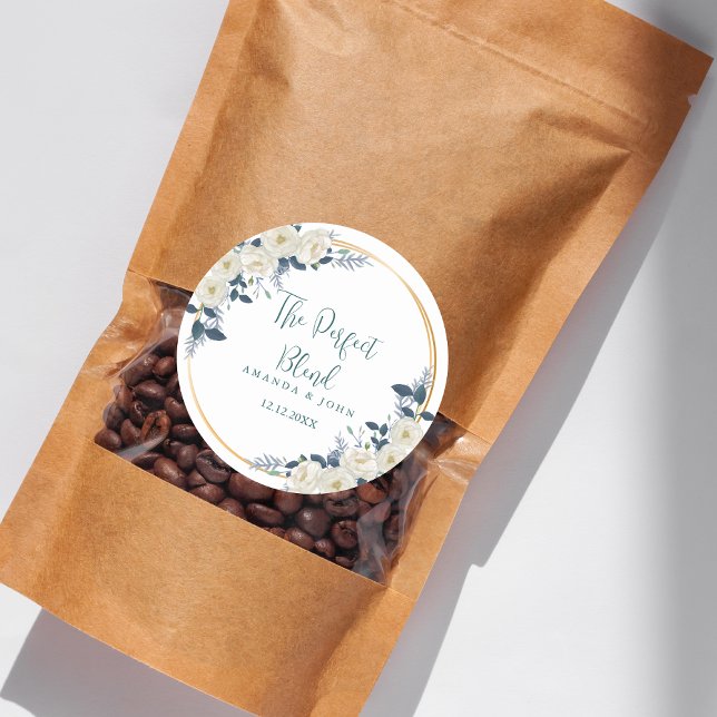 Perfect Blend White Flower Wedding Coffee  Classic Round Sticker (Creator Uploaded)