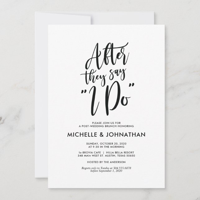 Perfect Calligraphy Post Wedding Brunch Invites (Front)
