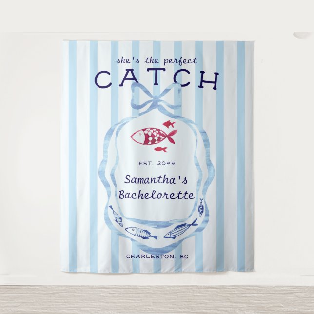 Perfect Catch Beach Fishing Bachelorette Backdrop Tapestry (Front)