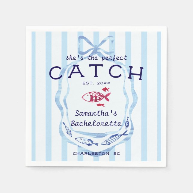 Perfect Catch Beach Preppy Fishing Bachelorette Napkin (Front)