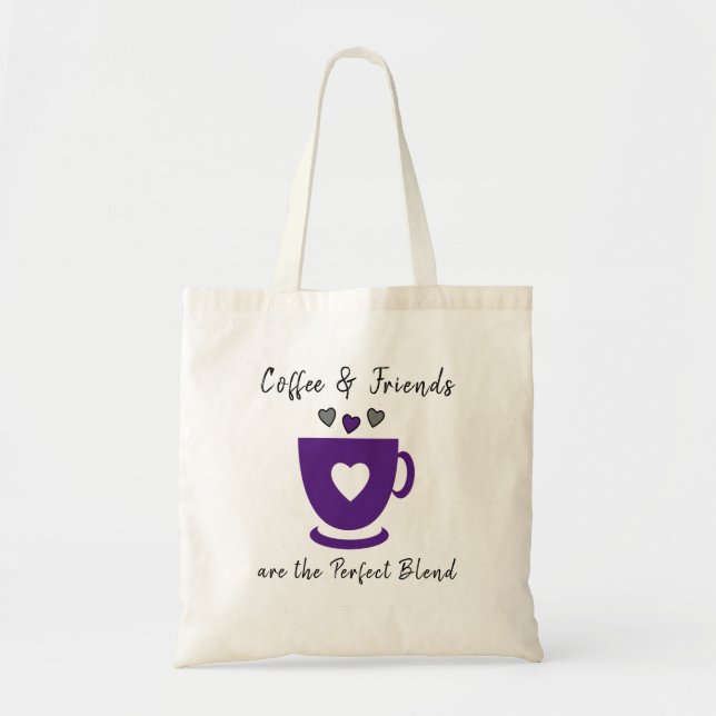Perfect coffee and friends love hearts grey purple tote bag (Front)
