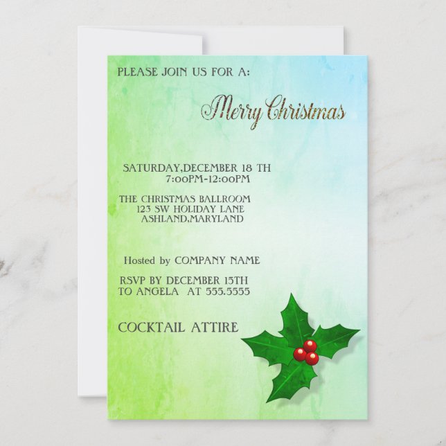 Perfect, Cool, Green Christmas Tree  Invitation (Front)