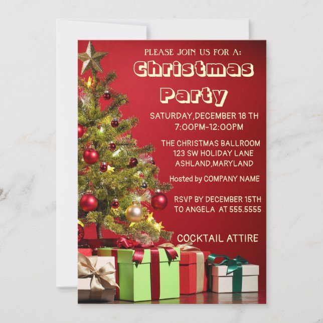 Perfect, Cool, Red Christmas Tree Invitation (Front)