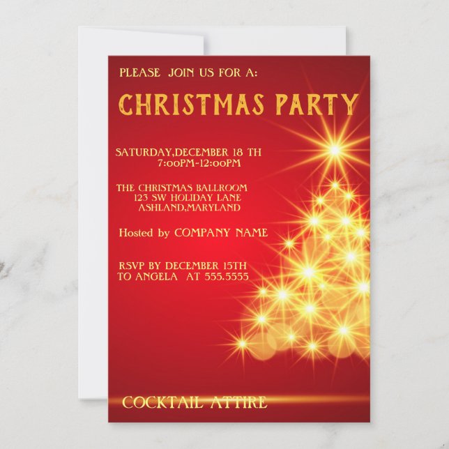 Perfect, Cool, Red Christmas Tree Invitation (Front)