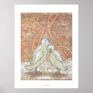 Perfect couple adorable love birds whimsical art poster