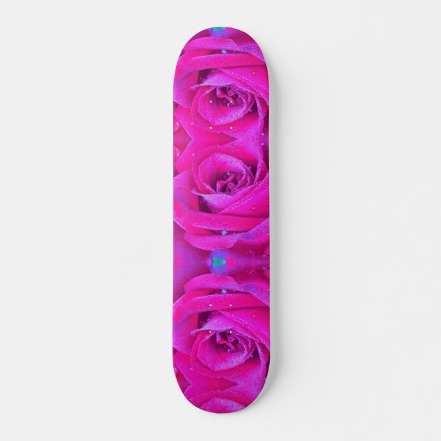 Perfect Crimson Red and Light Blue Rose Detail Skateboard (Front)