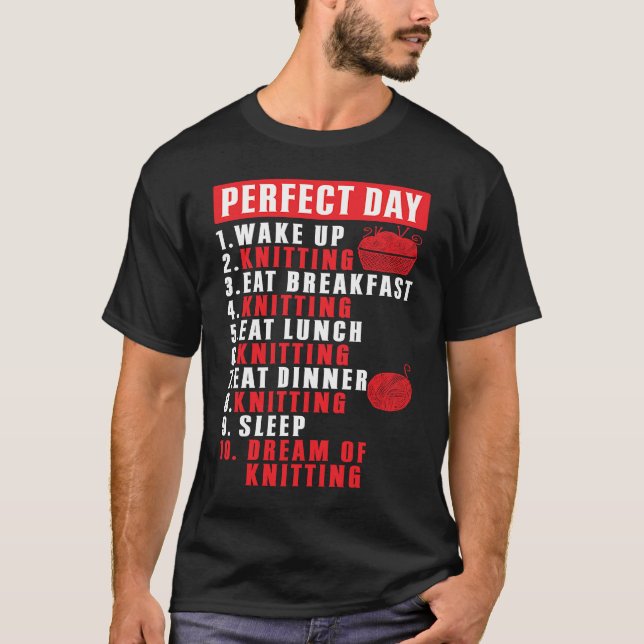 Perfect Day Breakfast Yarn Knitting Needles Knit T-Shirt (Front)