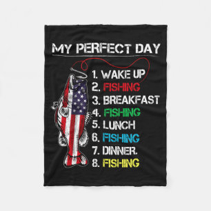 Perfect Day Fishing Gift Fishermen Aamerican Flag Fleece Blanket