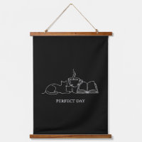 Perfect Day Minimalist Cat Book & Coffee Line Art