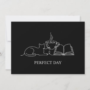 Perfect Day Minimalist Cat Book & Coffee Line Art Thank You Card