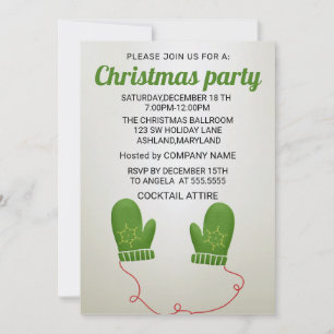 Perfect, Elegant, SilverGreen Gloves Christmas  Invitation