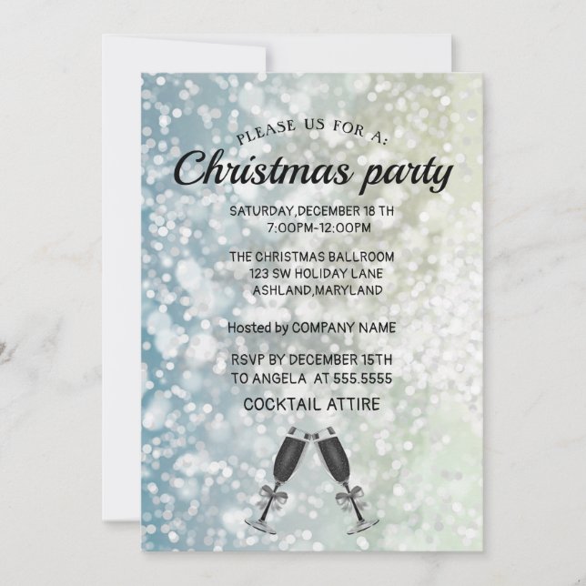 Perfect, Elegant, Sparkly Silver Christmas Invitat Invitation (Front)