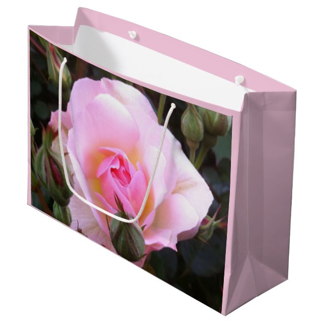 Perfect English Pink Rose Large Sized Large Gift Bag (Front Angled)