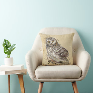 Perfect for bold, cosy spaces Owl Watercolor Print Cushion