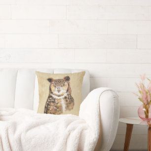 Perfect for bold, cosy spaces Owl Watercolor Print Cushion