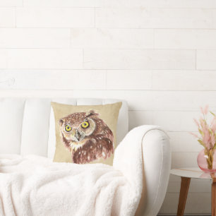 Perfect for bold, cosy spaces Owl Watercolor Print Cushion