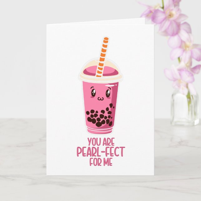 Perfect for me boba pearl tea drink kawaii cute card (Orchid)