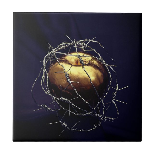 Perfect Golden Apple On A String Ceramic Tile (Front)