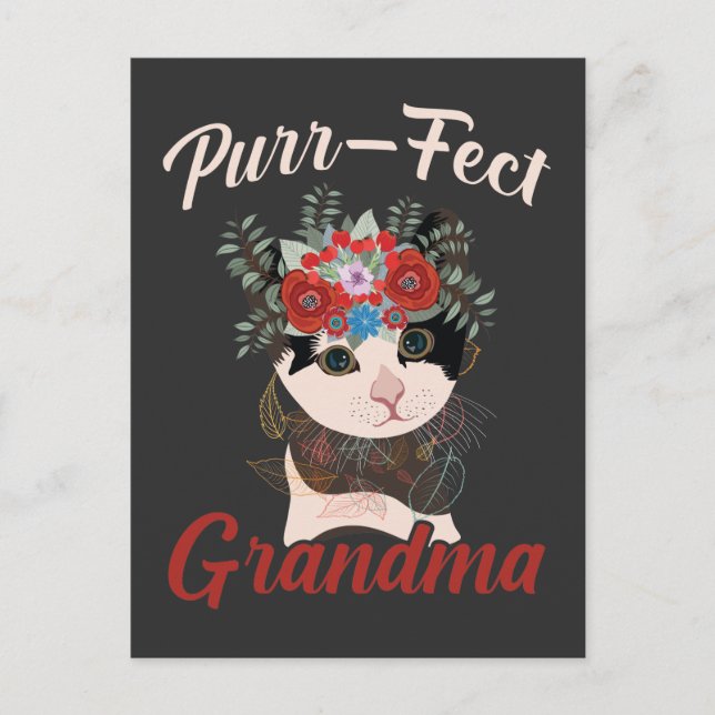 Perfect Grandma Cat Flower loving Grandparents Postcard (Front)