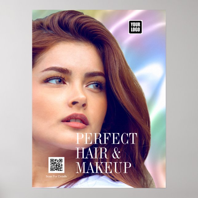 PERFECT HAIR & MAKEUP Girl Hair Salon Logo QR Code Poster (Front)