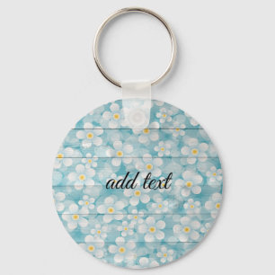 Perfect Happy Blue Wood Texture whit Flower Key Ring