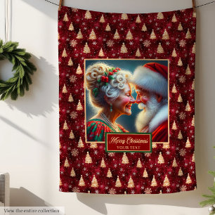 Perfect Holiday Throw Blanket Burgundy Gold Santa 