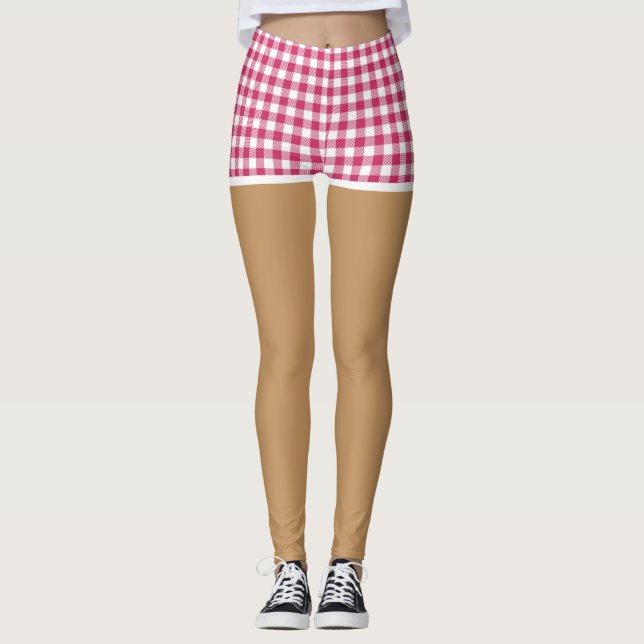 Perfect Legs In Modern Cherry Red Gingham Shorts Leggings (Front)