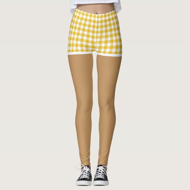 Perfect Legs In Modern Yellow Gingham Shorts Leggings (Front)