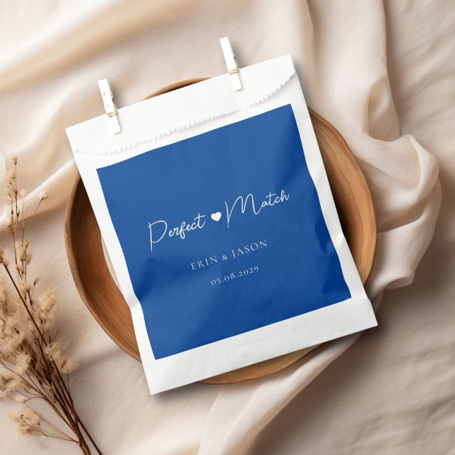 Perfect Match! Blue, Elegant, Simpel  Favour Bag (Perfect Match! Elegant, Simpel, Heart, Wedding Favor Bag with your name and date.)