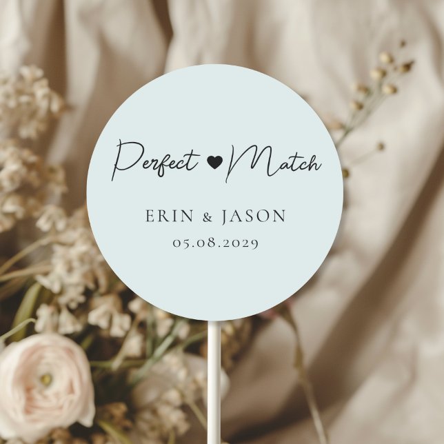 Perfect Match! Blue-Grey, Elegant, Simpel  Classic Round Sticker (Perfect Match! Soft-Blue-Gray, Elegant, Simple, Heart, Classic, Round, Wedding Sticker.)