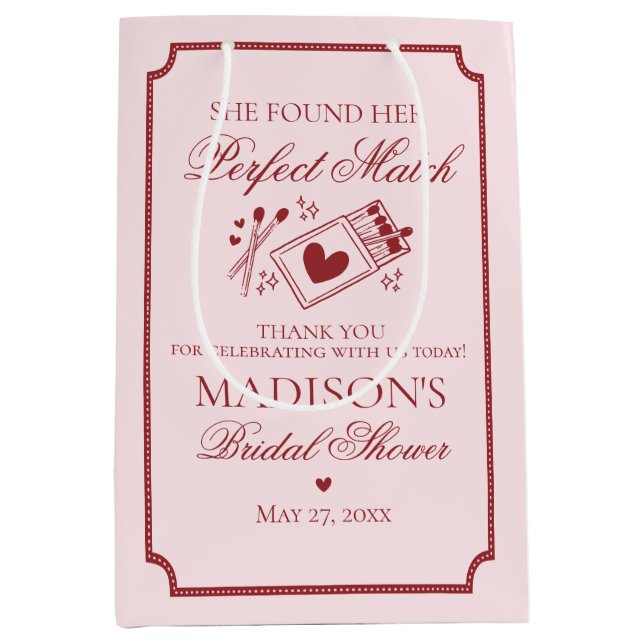 Perfect Match Bridal Shower Bachelorette Favor Medium Gift Bag (Front)