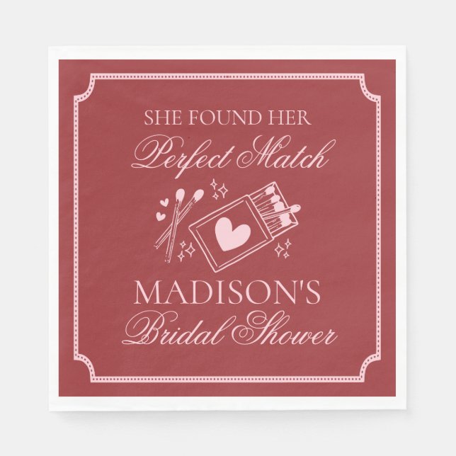 Perfect Match Bridal Shower Bachelorette Party Napkin (Front)