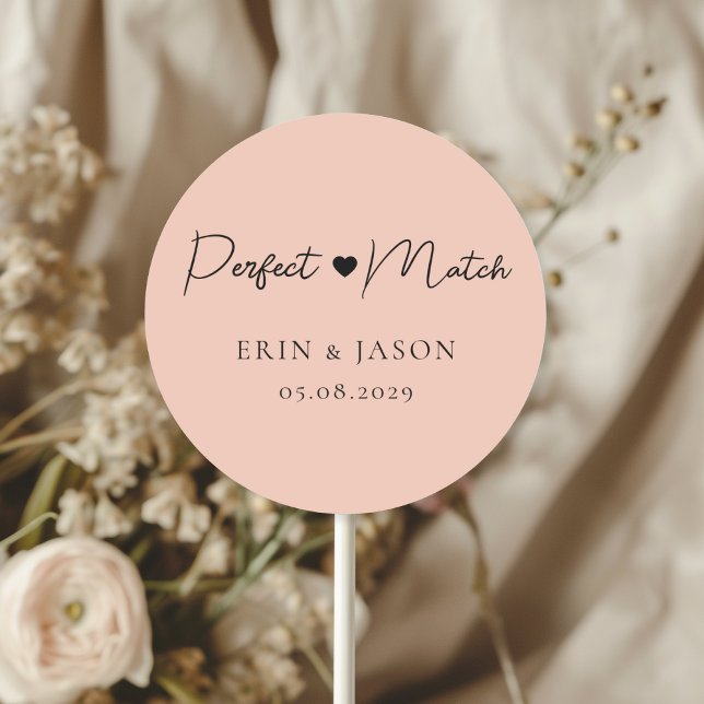 Perfect Match! Brown-Blush, Elegant, Simpel  Classic Round Sticker (Perfect Match! Brown-Blush, Elegant, Simple, Heart, Classic, Round, Wedding Sticker.)
