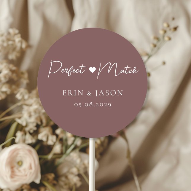 Perfect Match! Brown, Elegant, Simpel  Classic Round Sticker (Perfect Match! Brown, Elegant, Simple, Heart, Classic, Round, Wedding Sticker.)