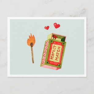 Perfect Match   Cute Watercolor Valentine Holiday Postcard