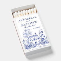 Perfect Match Drawn Blue Wedding Matchbox Favors