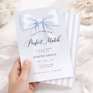 Perfect Match Elegant Bow Stripe Bridal Shower Invitation
