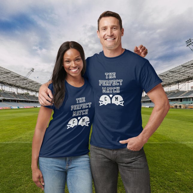 Perfect Match Football Couple Monogram Valentine T-Shirt (Creator Uploaded)