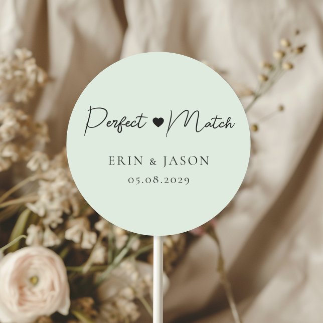 Perfect Match! Green, Elegant, Simpel  Classic Round Sticker (Perfect Match! Green, Elegant, Simple, Heart, Classic, Round, Wedding Sticker.)