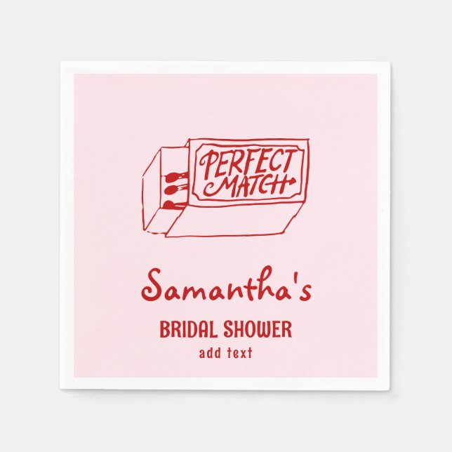 Perfect Match Hand Drawn Coquette Bridal Shower Napkin (Front)