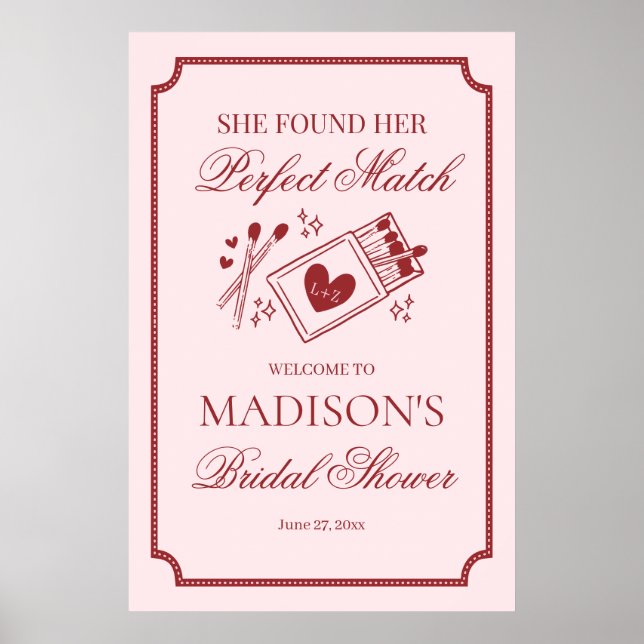 Perfect Match Made in Heaven Bridal Shower Welcome Poster (Front)