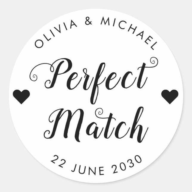 Perfect Match Matchbox Heart Wedding Favour Classic Round Sticker (Front)