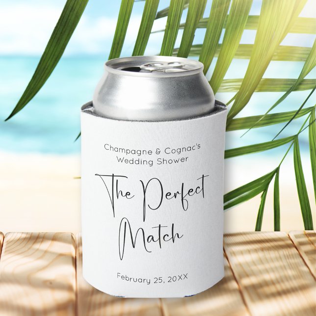 Perfect Match Modern Script Wedding Shower Can Cooler (Creator Uploaded)
