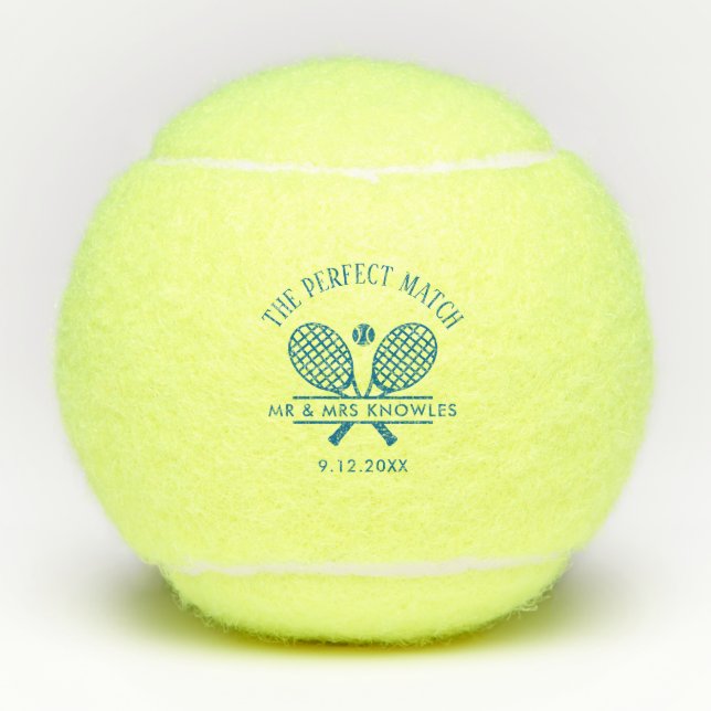 Perfect Match Modern Wedding Favour Tennis Balls (Front)