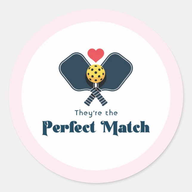 Perfect Match Preppy Pickleball Favour Classic Round Sticker (Front)