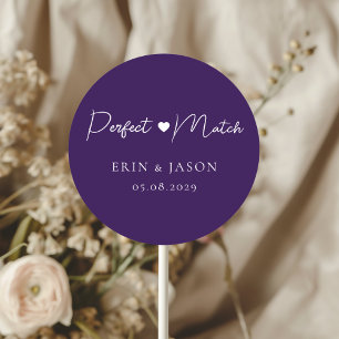 Perfect Match! Purple, simpel, elegant wedding Classic Round Sticker