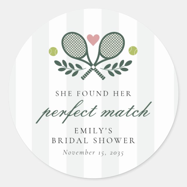 Perfect Match Tennis Bridal Shower Classic Round Sticker (Front)